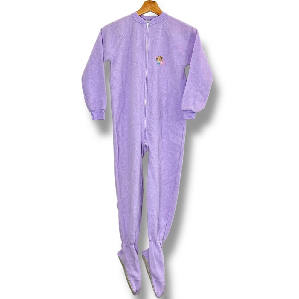 VINTAGE CARTER’S Lilac Footed Fleece Pajama Girls Size 10 EMBROIDERED PUPPY